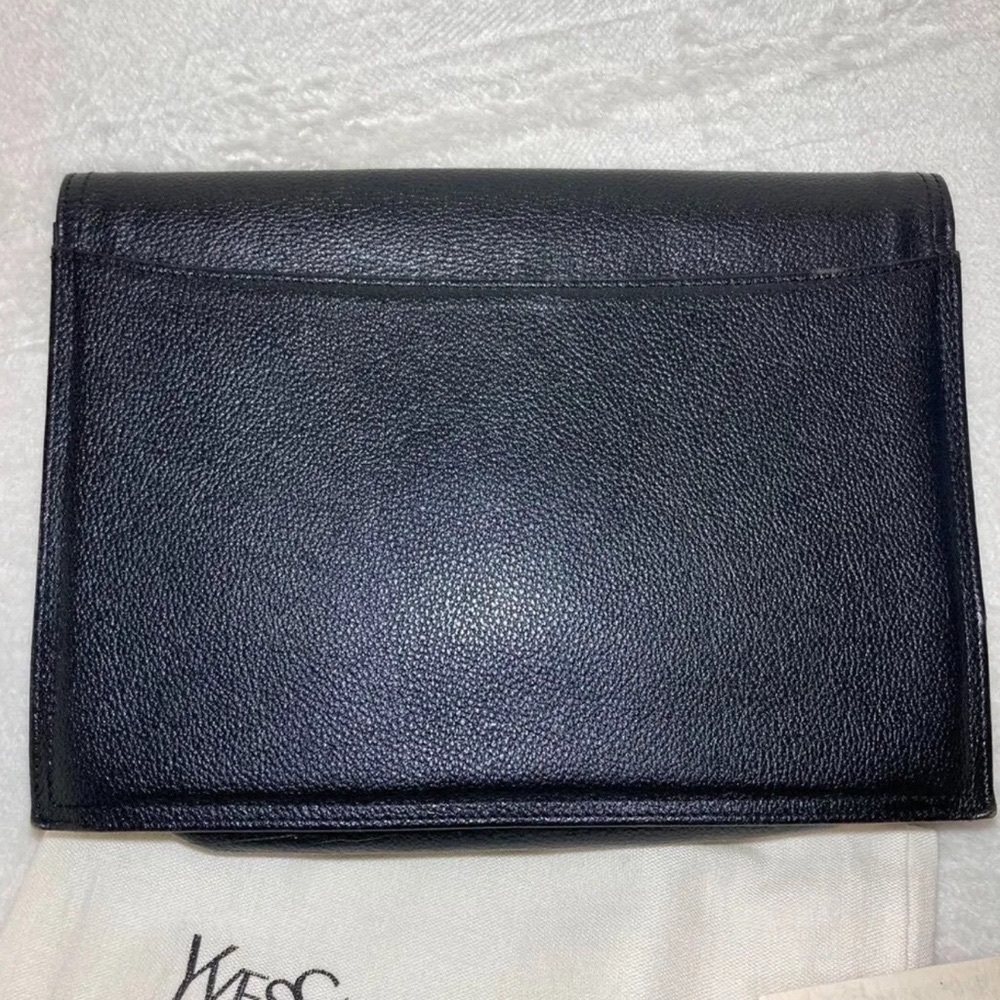 AUTH YSL Yves tSaint Laurent black caviar leather clutch Bag cut out gold logo - Picture 7 of 8